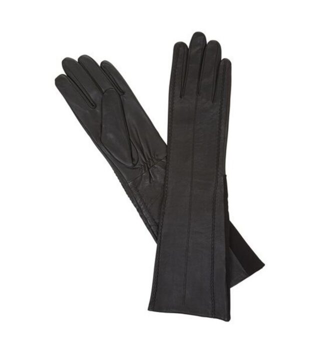Long Leather Gloves With Knit Inset