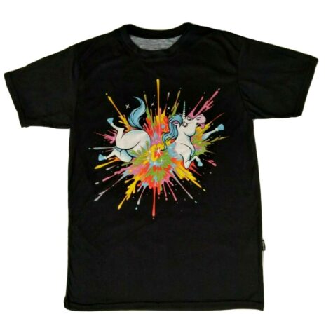 Unisex Men Light Tee Black Size M T Shirt Crazy Unicorn Colorful Rainbow Splash 1