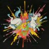Unisex Men Light Tee Black Size M T Shirt Crazy Unicorn Colorful Rainbow Splash 2