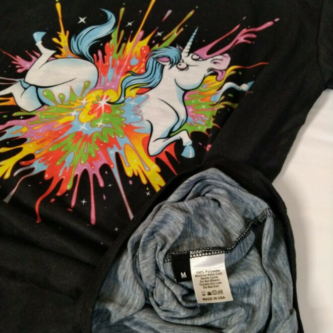Unisex Men Light Tee Black Size M T Shirt Crazy Unicorn Colorful Rainbow Splash 4