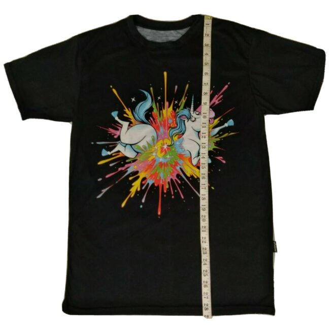 Unisex Men Light Tee Black Size M T Shirt Crazy Unicorn Colorful Rainbow Splash 6
