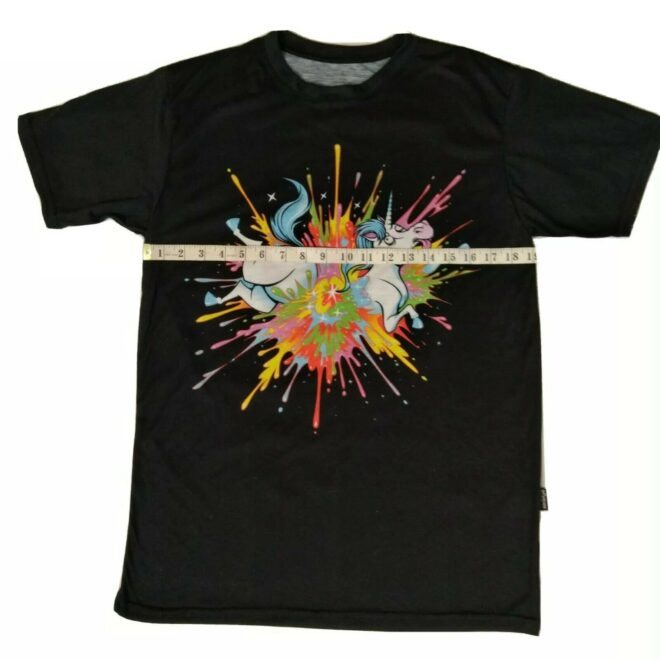 Unisex Men Light Tee Black Size M T Shirt Crazy Unicorn Colorful Rainbow Splash 7