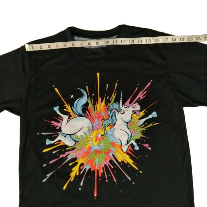 Unisex Men Light Tee Black Size M T Shirt Crazy Unicorn Colorful Rainbow Splash 8