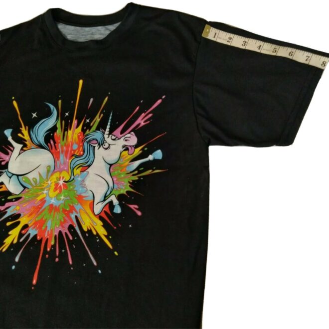 Unisex Men Light Tee Black Size M T Shirt Crazy Unicorn Colorful Rainbow Splash 9